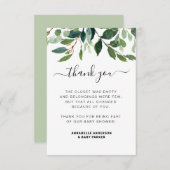 Waterverf groen botanisch Baby shower Bedankkaart (Voorkant / Achterkant)