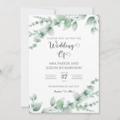 Waterverf Groen Botanisch Bladgroen Elegant Bruilo Kaart (Voorkant)