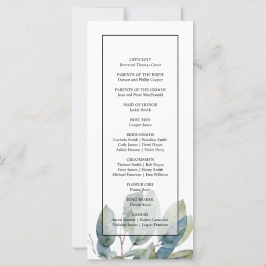 Waterverf groen botanisch bruiloft programma (Achterkant)