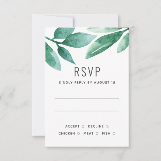 Waterverf groen botanisch gebladerte bruiloft RSVP kaartje (Voorkant)