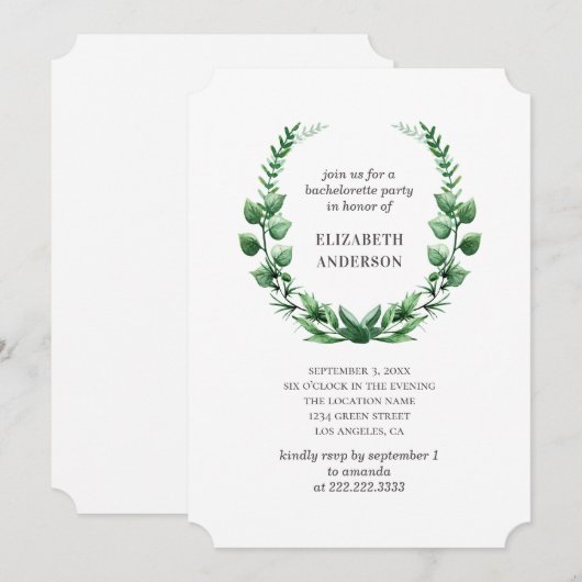 Waterverf groen botanisch vrijgezellenfeest kaart (Voorkant / Achterkant)