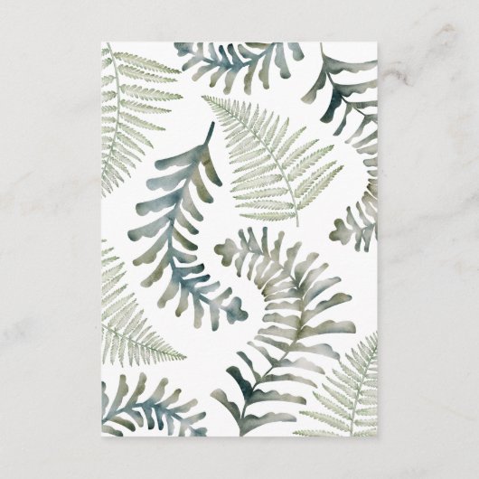 Waterverf groen botanische varen bruiloft details informatiekaartje (Achterkant)