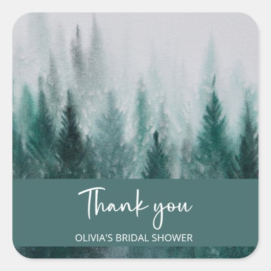 Waterverf Groen Bruidsdiner met Dennenboom Bos Vierkante Sticker (Voorkant)