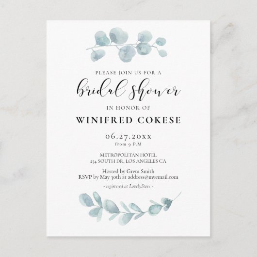 Waterverf groen Bruidsdouche uitnodiging (Voorkant)