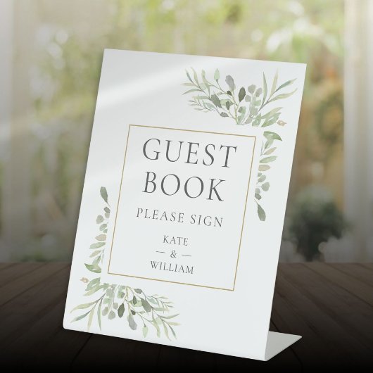 Waterverf groen bruiloft gastenboek reclamebord met voetstuk