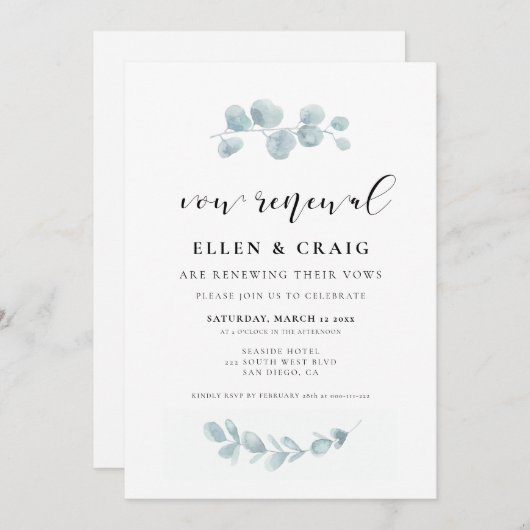 Waterverf groen Bruiloft Geloofsvernieuwing Kaart (Voorkant / Achterkant)