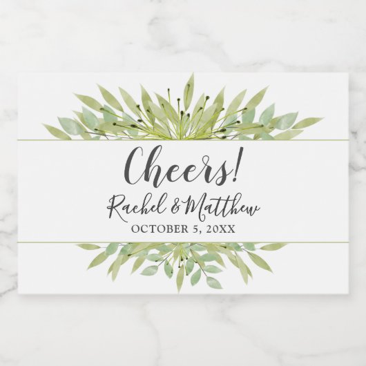 Waterverf groen bruiloft mini sparkling wijnetiket (Enkel label)