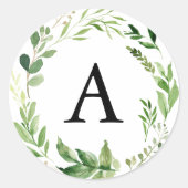 Waterverf groen bruiloft monogram ronde sticker (Voorkant)
