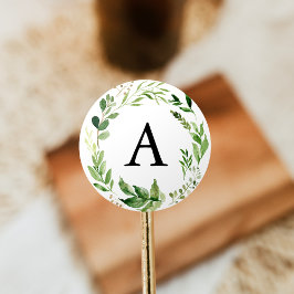 Waterverf groen bruiloft monogram ronde sticker
