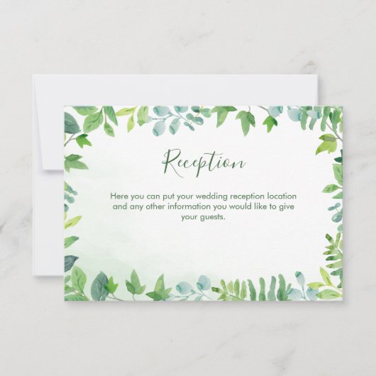 Waterverf groen bruiloft receptie Kaart (Voorkant)