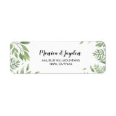 Waterverf groen bruiloft retour adres label (Voorkant)