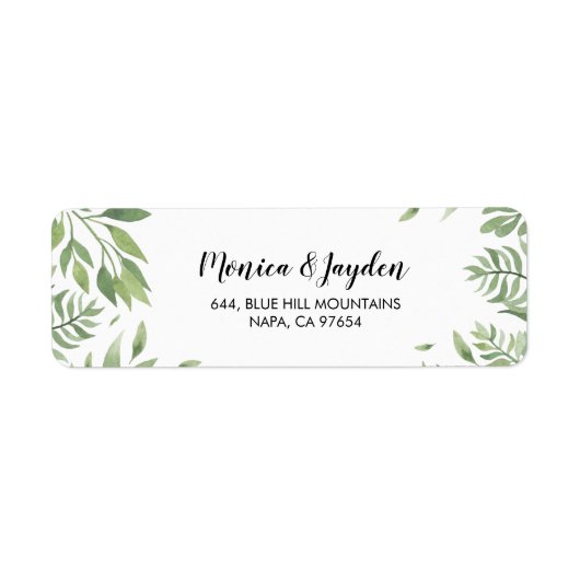 Waterverf groen bruiloft retour adres label (Voorkant)