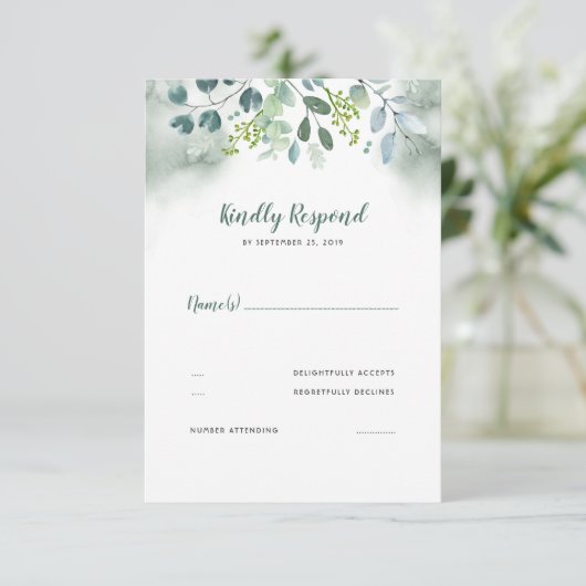 Waterverf groen bruiloft RSVP (Staand voorkant)