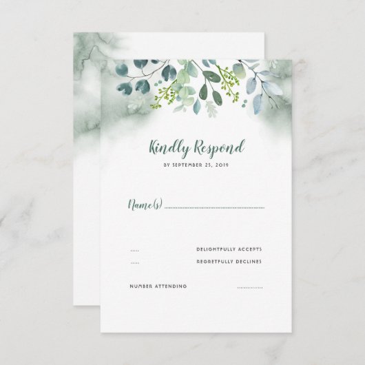 Waterverf groen bruiloft RSVP (Voorkant / Achterkant)