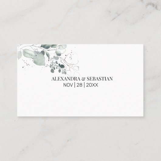 Waterverf groen bruiloft website Kaart invoegen Plaatskaartje (Achterkant)