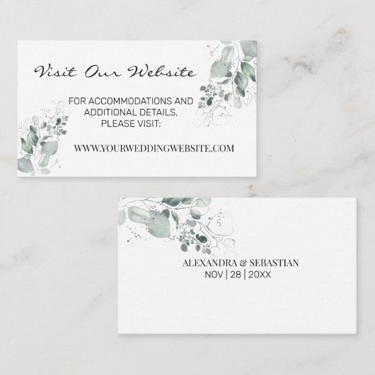 Waterverf groen bruiloft website Kaart invoegen Plaatskaartje (Voorkant / Achterkant)