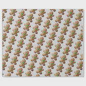 Waterverf Groen & Bruin Gingerbread Man Pattern Cadeaupapier (Vlak)