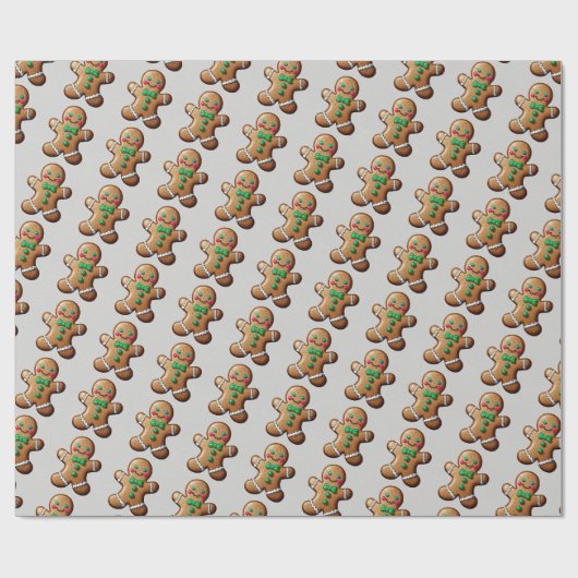 Waterverf Groen & Bruin Gingerbread Man Pattern Cadeaupapier (Vlak)