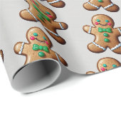 Waterverf Groen & Bruin Gingerbread Man Pattern Cadeaupapier (Rol Hoek)