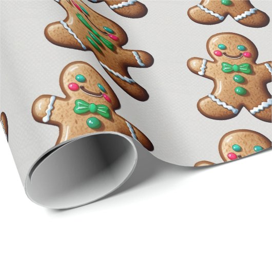 Waterverf Groen & Bruin Gingerbread Man Pattern Cadeaupapier (Rol Hoek)