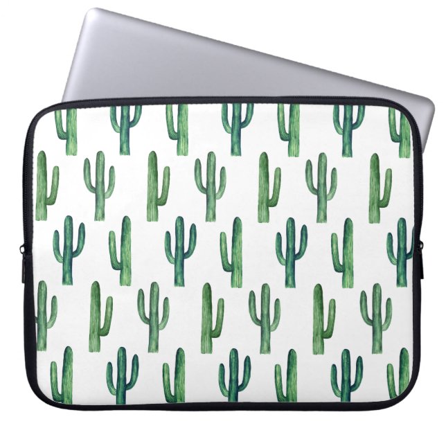 Waterverf groen cactus patroon. Greenery cacti Laptop Sleeve (Voorkant)