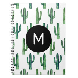 Waterverf groen cactus patroon. Monogram Notitieboek
