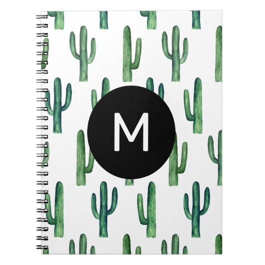 Waterverf groen cactus patroon. Monogram Notitieboek (Voorkant)