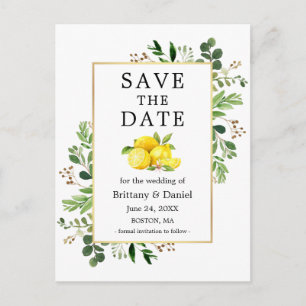 Waterverf groen citroenen opslaan de datum briefkaart