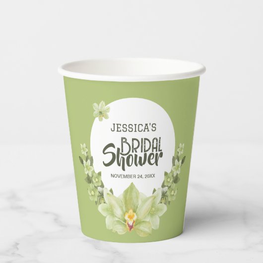 Waterverf Groen Clivia Bloemen Vrijgezellenfeest Papieren Bekers (Achterkant)