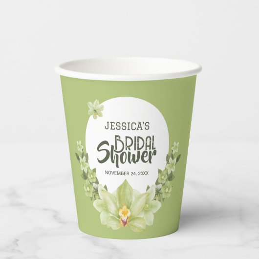 Waterverf Groen Clivia Bloemen Vrijgezellenfeest Papieren Bekers (Voorkant)