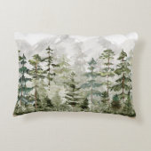 Waterverf groen dennenbos op berg accent kussen (Achterkant)