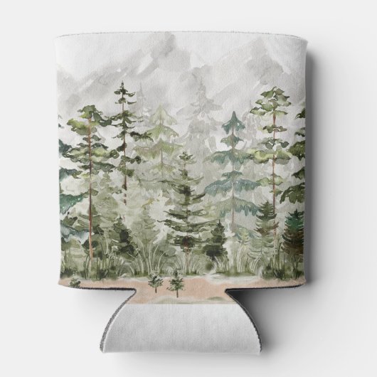 Waterverf groen dennenbos op berg blikjeskoeler (Achterkant)