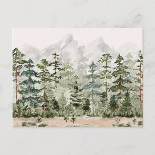Waterverf groen dennenbos op berg briefkaart (Voorkant)