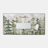 Waterverf groen dennenbos op berg bureaumat (Keyboard & Muis)