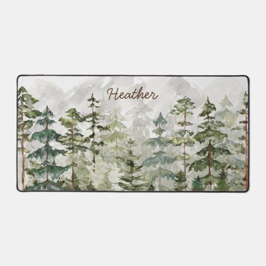 Waterverf groen dennenbos op berg bureaumat (Voorkant)