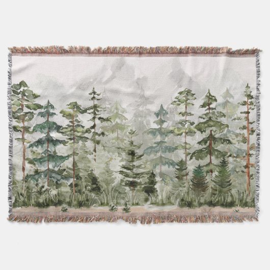 Waterverf groen dennenbos op berg deken (Voorkant)