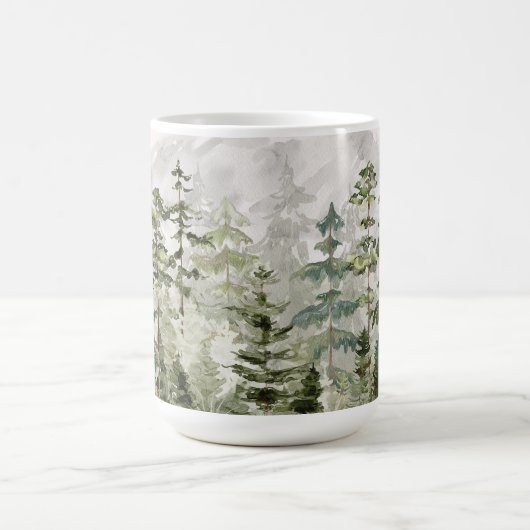 Waterverf groen dennenbos op berg koffiemok (Center)