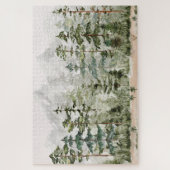 Waterverf groen dennenbos op berg legpuzzel (Verticaal)