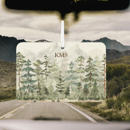 Waterverf groen dennenbos op berg luchtverfrisser