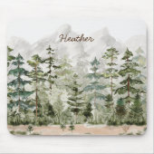 Waterverf groen dennenbos op berg muismat (Voorkant)