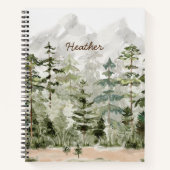 Waterverf groen dennenbos op berg notitieboek (Voorkant)