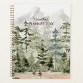 Waterverf groen dennenbos op berg planner (Voorkant)
