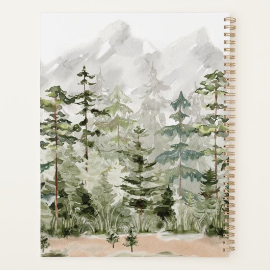 Waterverf groen dennenbos op berg planner (Achterkant)