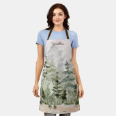 Waterverf groen dennenbos op berg schort (Gedragen)