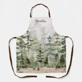 Waterverf groen dennenbos op berg schort (Voorkant)
