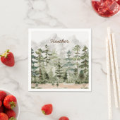 Waterverf groen dennenbos op berg servet (Insitu)