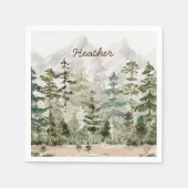 Waterverf groen dennenbos op berg servet (Voorkant)