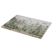 Waterverf groen dennenbos op berg snijplank (Hoek)