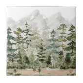 Waterverf groen dennenbos op berg tegeltje (Voorkant)