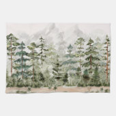 Waterverf groen dennenbos op berg theedoek (Horizontaal)
